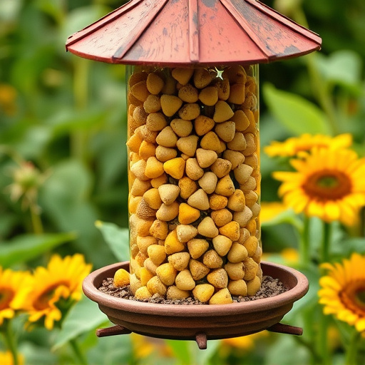 Garden feeder filled with sunflower hearts