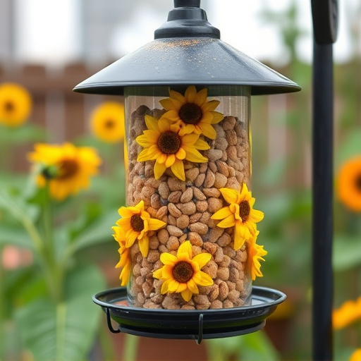 Garden feeder filled with sunflower hearts