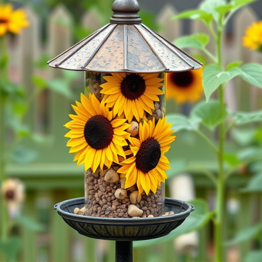 Garden feeder filled with sunflower hearts