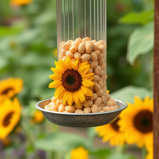 Garden feeder filled with sunflower hearts