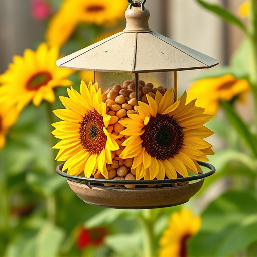 Garden feeder filled with sunflower hearts