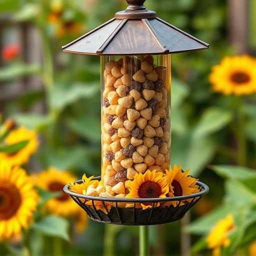 Garden feeder filled with sunflower hearts