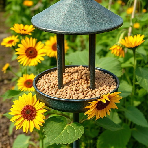 Garden feeding station filled with sunflower hearts