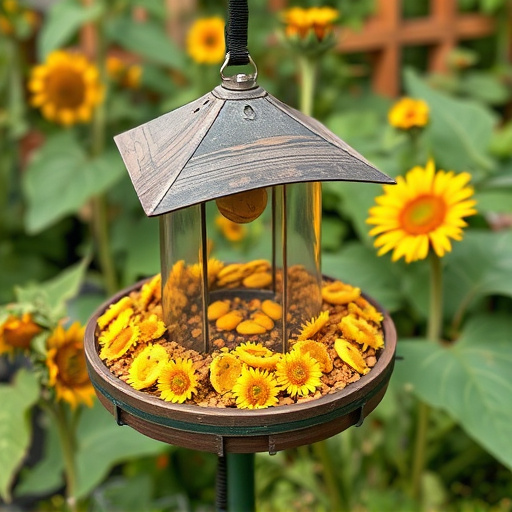 Garden feeding station filled with sunflower hearts