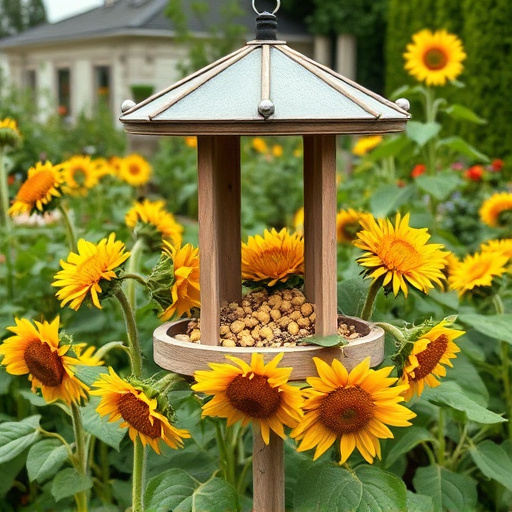Garden feeding station filled with sunflower hearts