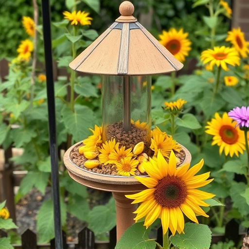Garden feeding station filled with sunflower hearts