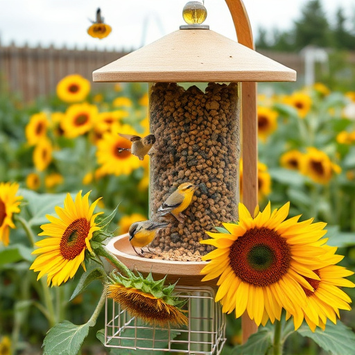 Garden feeding station filled with sunflower hearts