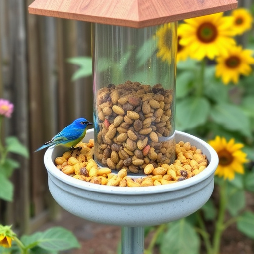 Garden feeding station filled with sunflower hearts