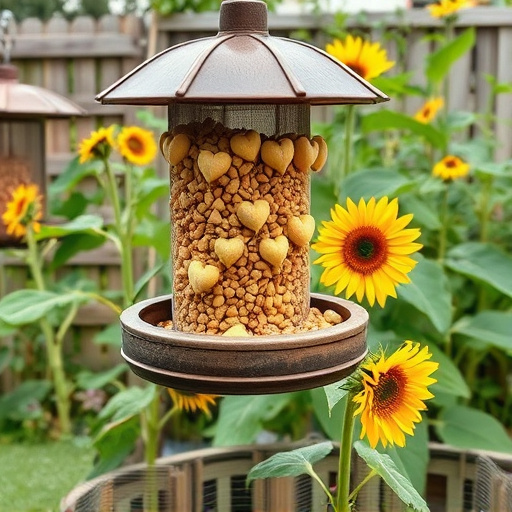 Garden feeding station filled with sunflower hearts