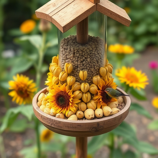 Garden feeding station filled with sunflower hearts