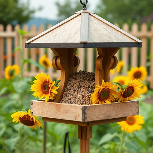 Garden feeding station filled with sunflower hearts