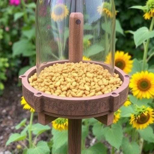 Garden feeding station filled with sunflower hearts