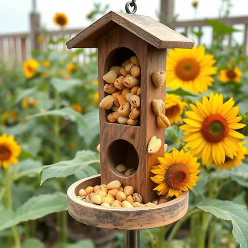 Garden feeding station filled with sunflower hearts
