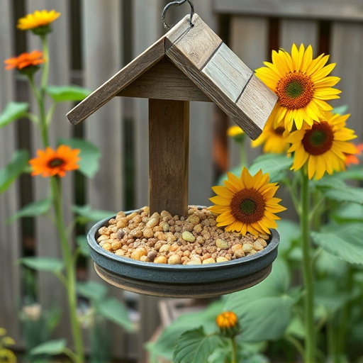 Garden feeding station filled with sunflower hearts
