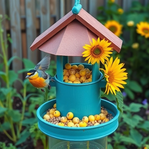 Garden feeding station filled with sunflower hearts