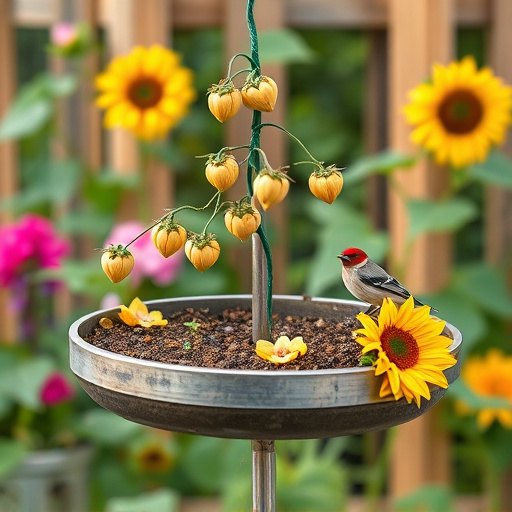 Garden feeding station filled with sunflower hearts