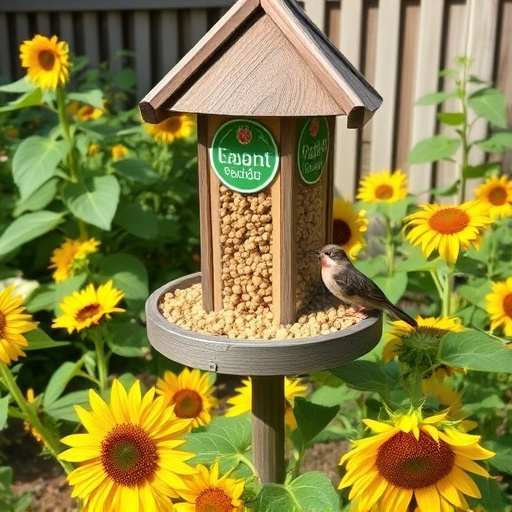 Garden feeding station filled with sunflower hearts