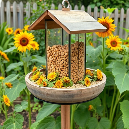 Garden feeding station filled with sunflower hearts