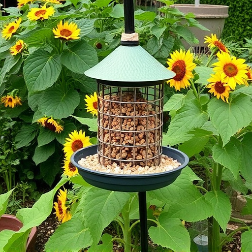 Garden feeding station filled with sunflower hearts