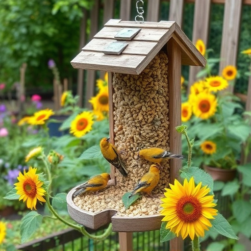 Garden feeding station filled with sunflower hearts