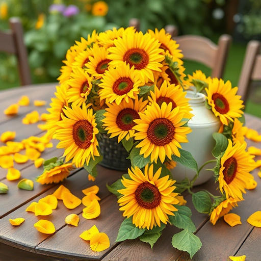 Garden table scattered with sunflower hearts