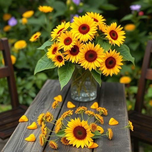 Garden table scattered with sunflower hearts