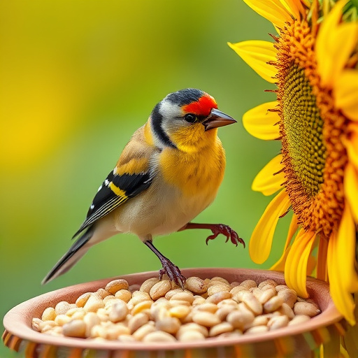 Goldfinch perched eating sunflower seeds