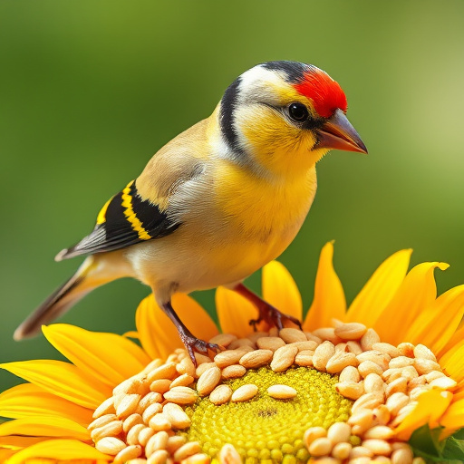 Goldfinch perched eating sunflower seeds