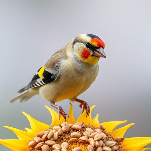 Goldfinch perched eating sunflower seeds