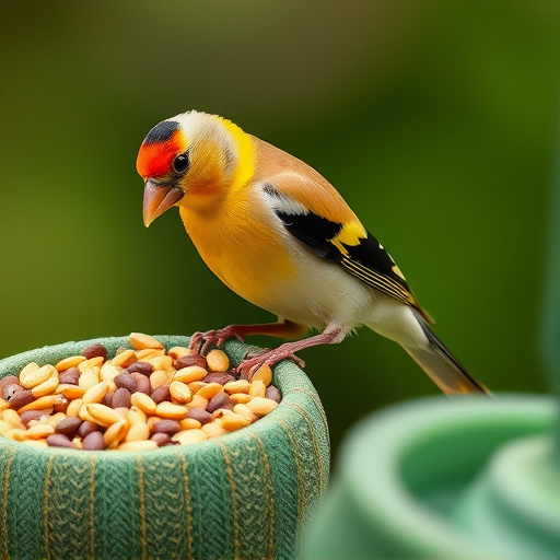 Goldfinch perched eating sunflower seeds