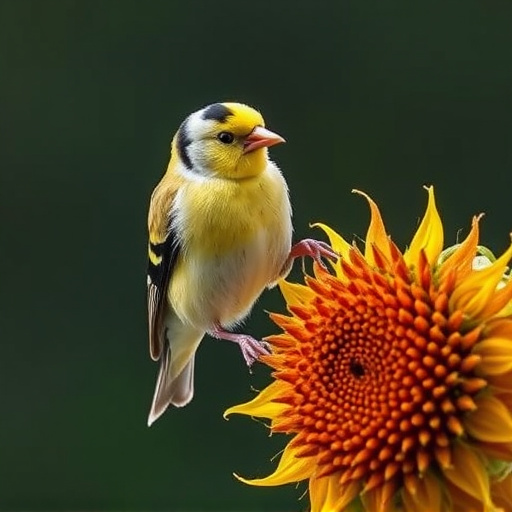 Goldfinch perched eating sunflower seeds