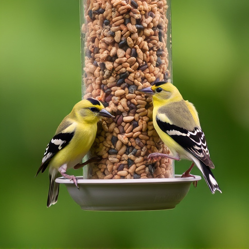 Goldfinches feeding on niger seed feeder