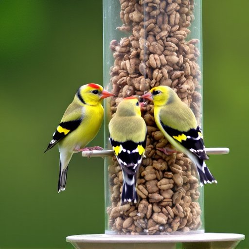 Goldfinches feeding on niger seed feeder
