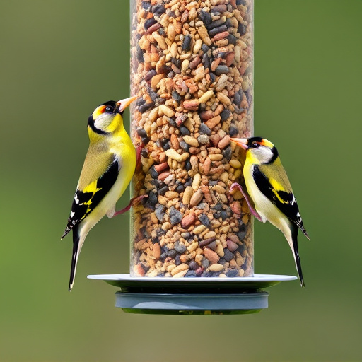 Goldfinches feeding on niger seed feeder