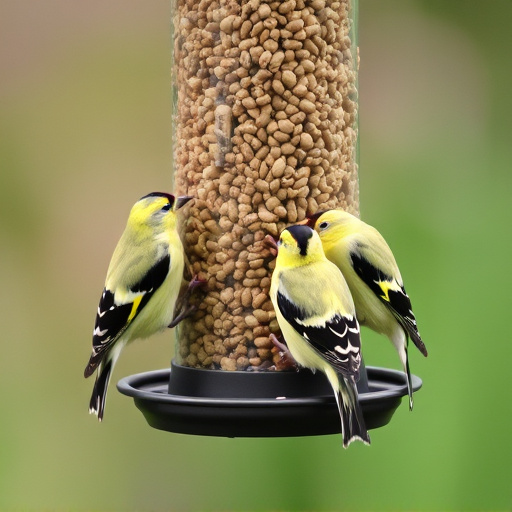 Goldfinches feeding on niger seed feeder