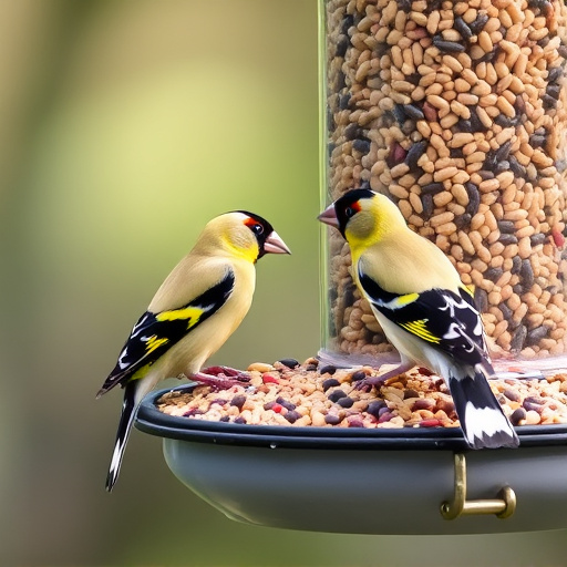 Goldfinches feeding on niger seed feeder