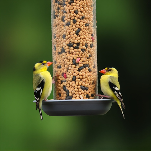 Goldfinches feeding on niger seed feeder