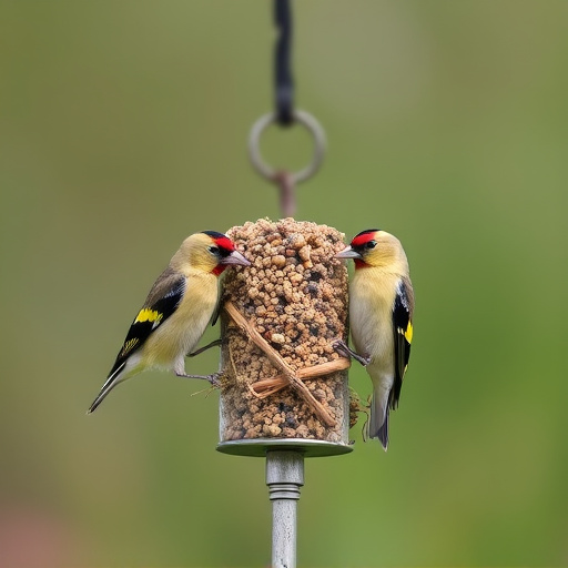 Goldfinches on thistle seed feeder