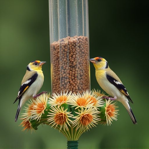 Goldfinches on thistle seed feeder