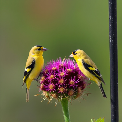 Goldfinches on thistle seed feeder