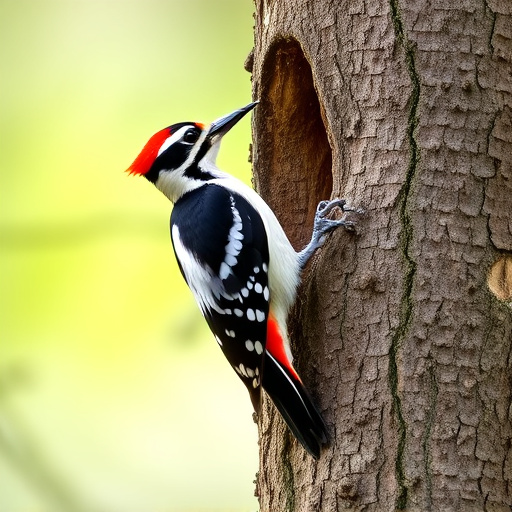 Great spotted woodpecker on tree trunk