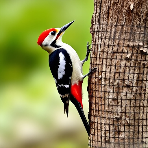 Great spotted woodpecker on tree trunk