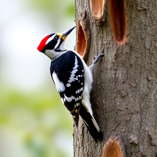Great spotted woodpecker on tree trunk