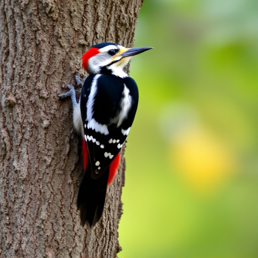 Great spotted woodpecker on tree trunk