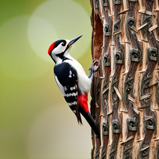 Great spotted woodpecker on tree trunk