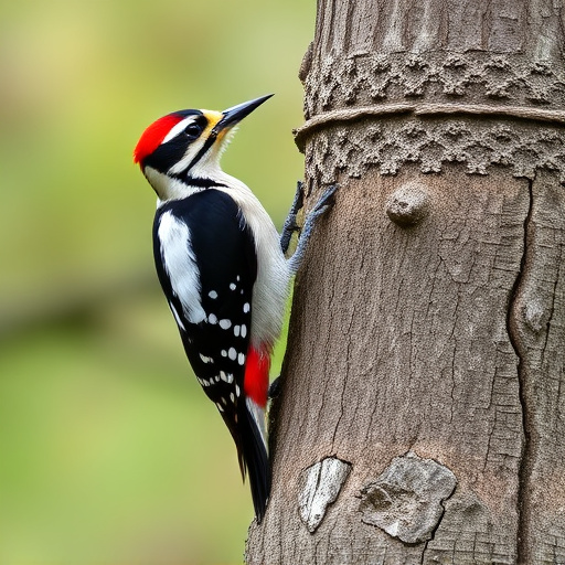 Great spotted woodpecker on tree trunk
