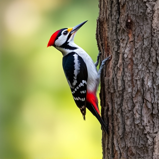 Great spotted woodpecker on tree trunk