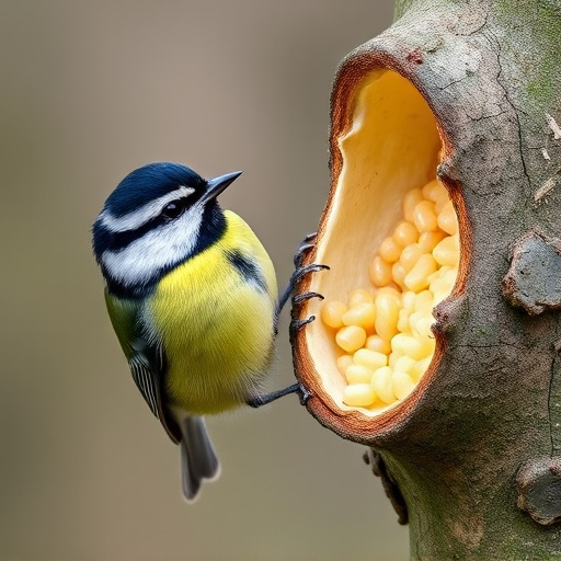 Great tit cracking open peanut shell