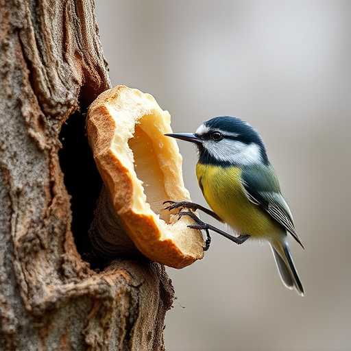 Great tit cracking open peanut shell