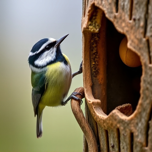 Great tit cracking open peanut shell